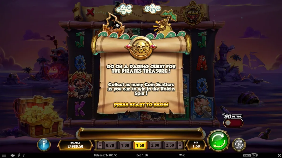 Tampilan visual slot Crabby’s Gold 2 dengan tema bajak laut dan pulau harta karun
